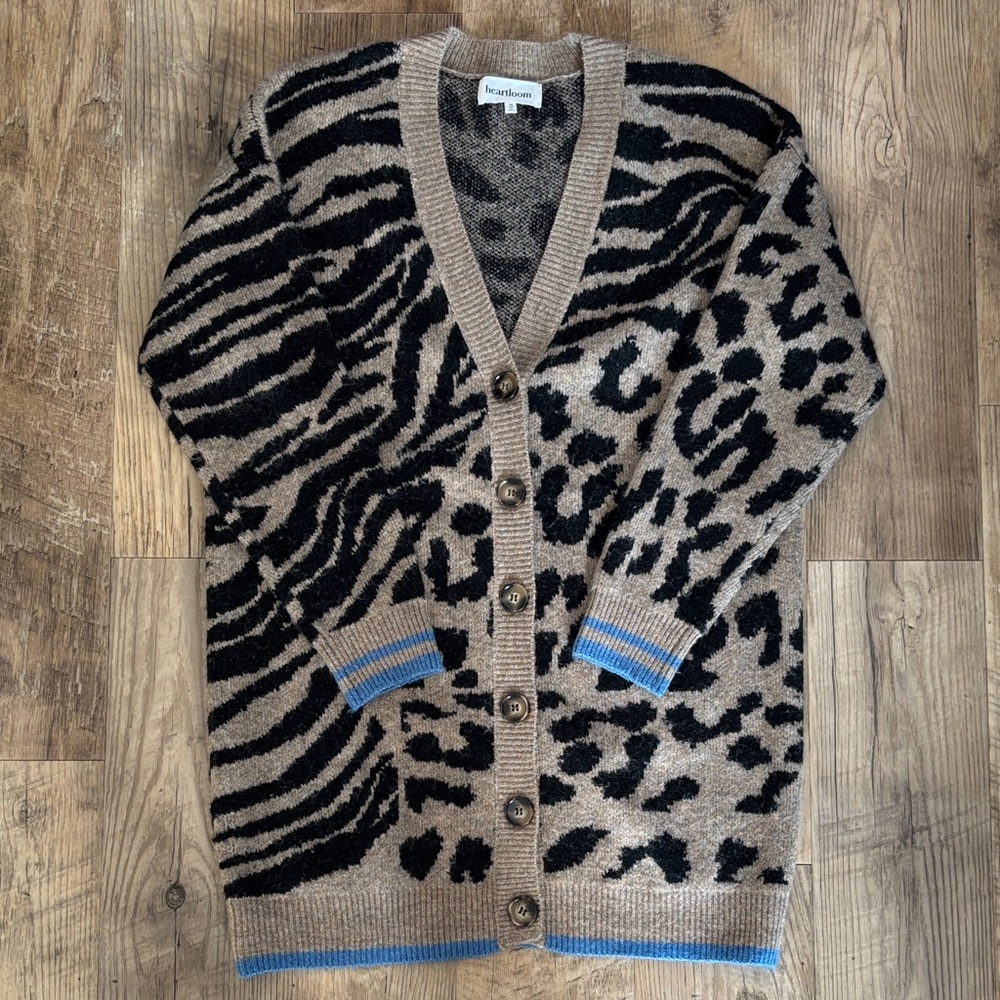Heartloom Black and Tan Animal Print Cardigan